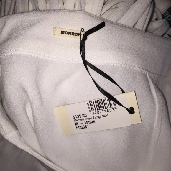 MONROW ShopBop white crepe fringe midi maxi boho beach festival skirt M - Picture 5 of 5